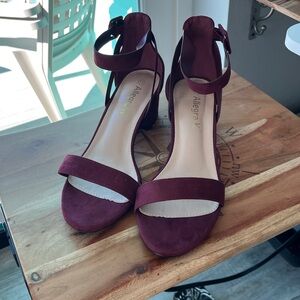 Allegra K Burgundy Ankle Strap Heels Womens Block Heel Dress Shoed Sz 9.5